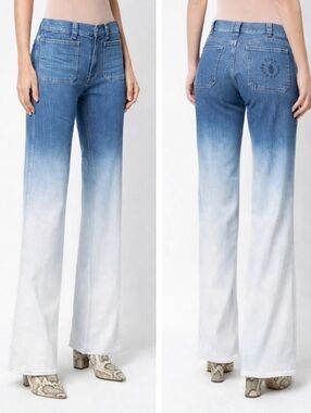 Polo Ralph Lauren Ombré High-Rise Jenn Flare Jeans Blue White 30R Y2K Coastal